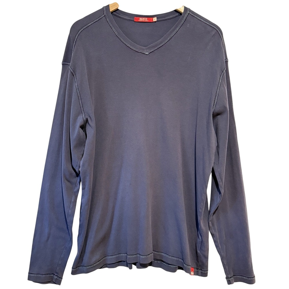 Agave V Neck Long Sleeve Shirt Gray Blue American Made‎ Size L 100% Cotton